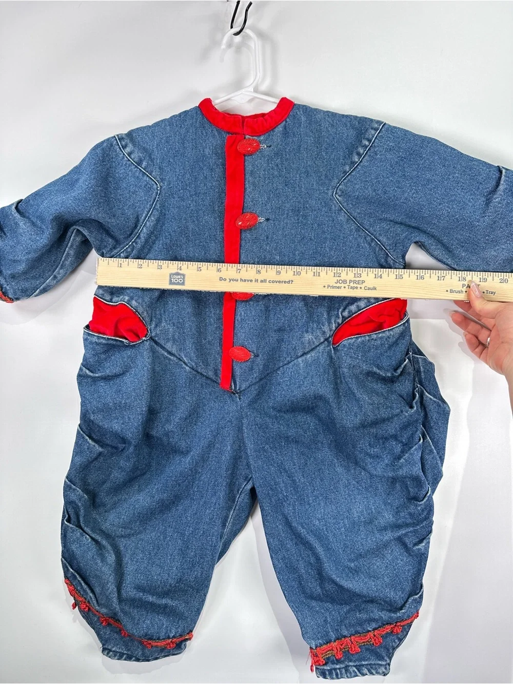 Trotinette Paris Jumpsuit Velvet Trim Drop Waist Denim Blue Size 2